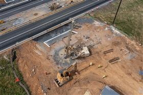 Transportation & Structures: A H&K Structures Division crew drilling micropiles at a bridge project in Easton, PA.